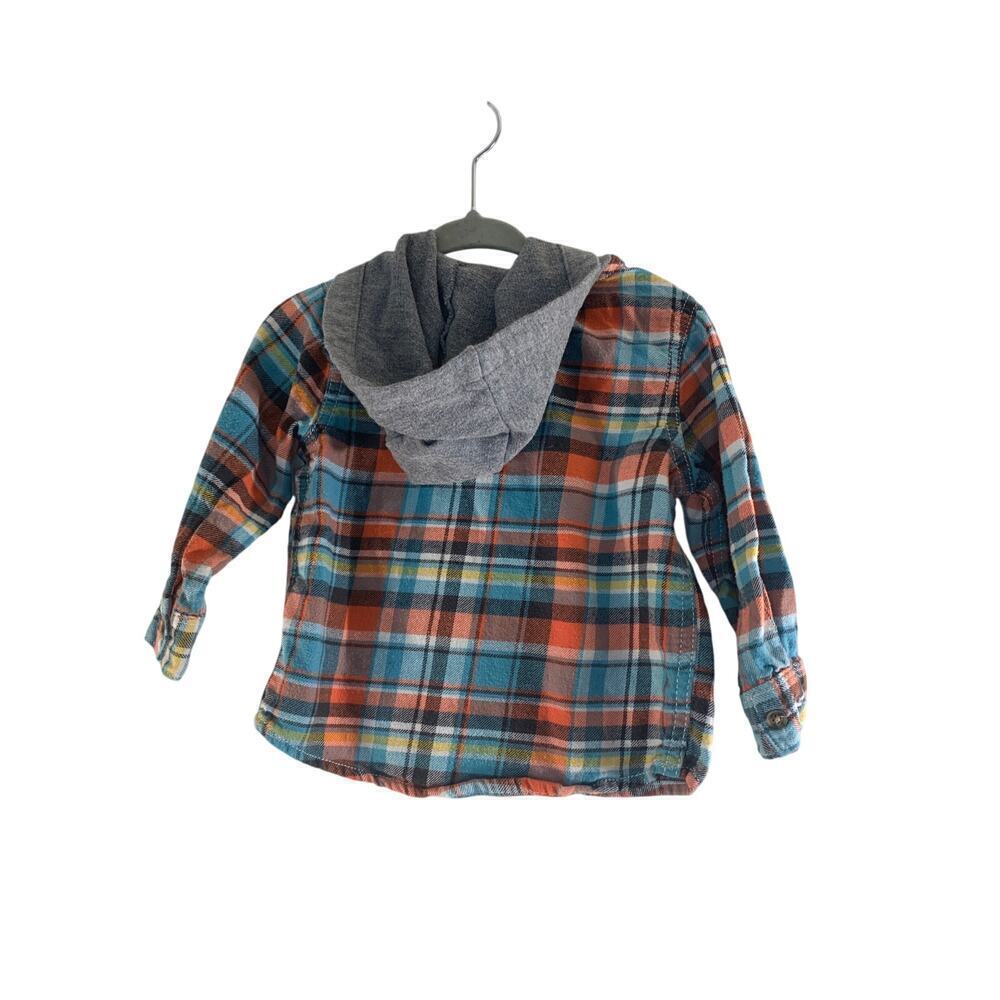 CARTER’S Boy’s Hooded Button Down Long Sleeve Flannel Shirt / Size: 12 Months - Picture 2 of 5